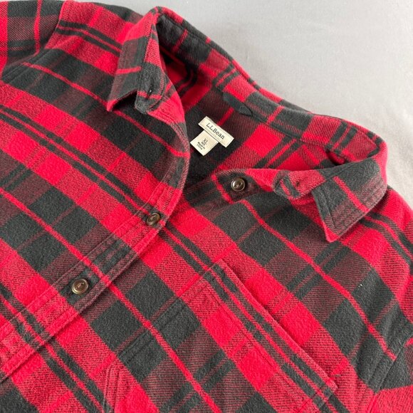 LL Bean Mens Flannel Button Down Shirt Size XL Plaid Red Long Sleeve Checkered - Picture 1 of 7